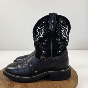 Justin Gypsy Boots Womens Black Leather Cross Angel Wings Cowboy Rodeo Sz‎ 6 B